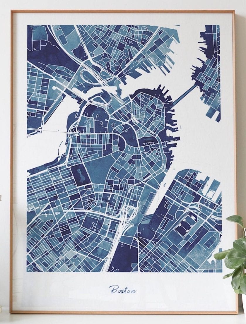 map Boston via Etsy