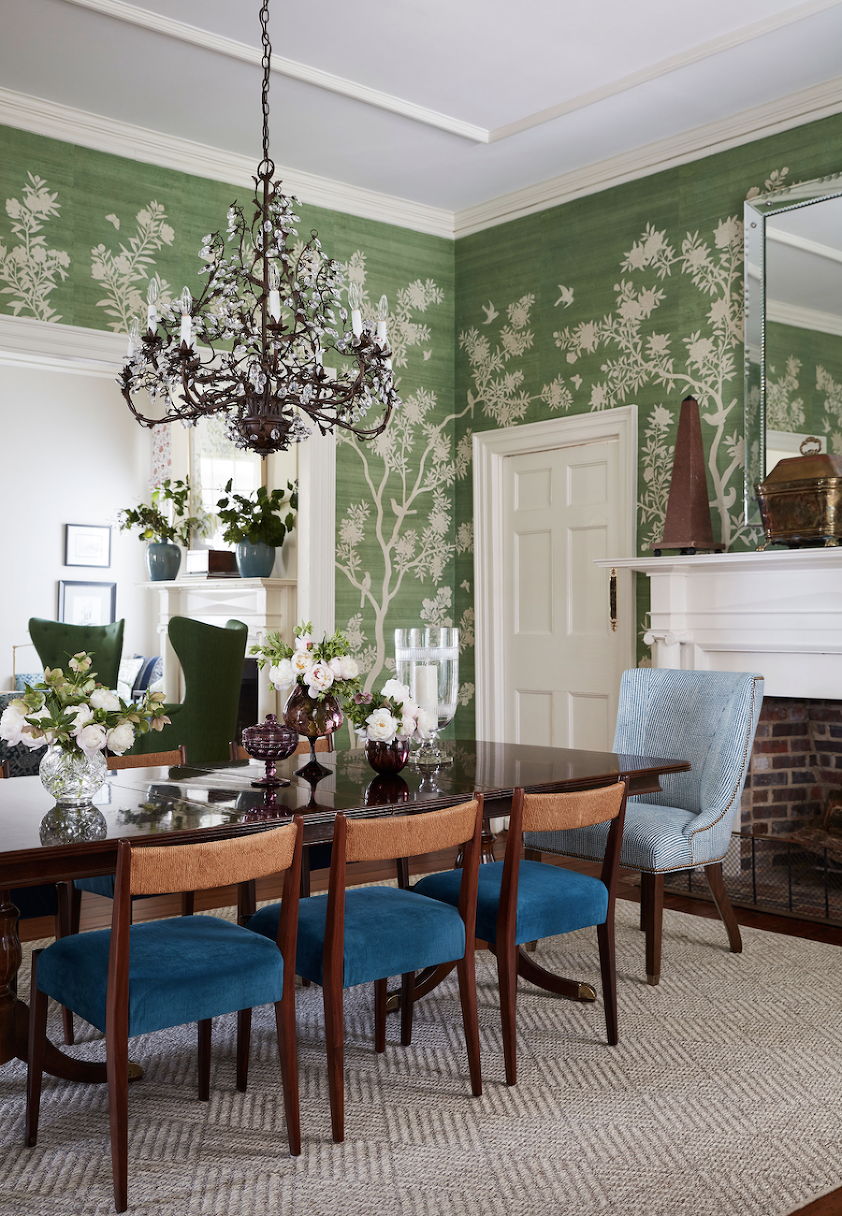 Andrew-J-Howard-chinoiserie decor dining room green and blue
