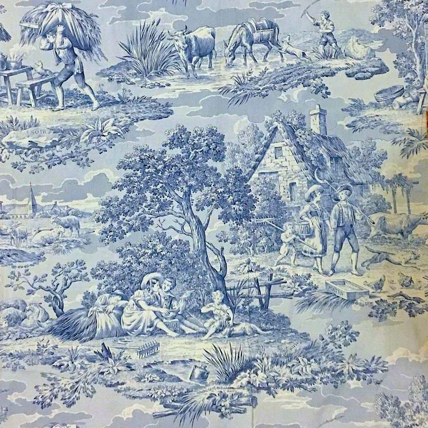 19th Century French Cotton Scenic Toile de Jouy Printed Fabric