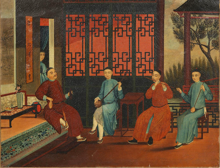 Chinese Export Painting 1st Dibs -Hand-Painted Oil on Canvas Painting - late 1700s