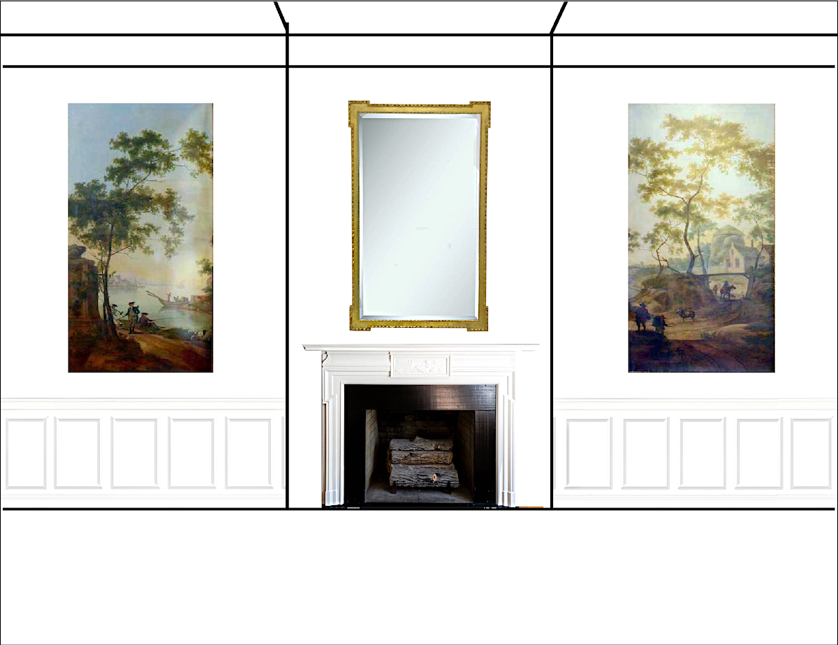 fireplace wall with art