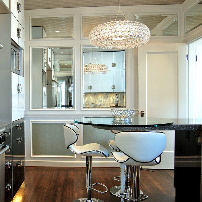 panelled mirror wall kitchen - interior design inspiration