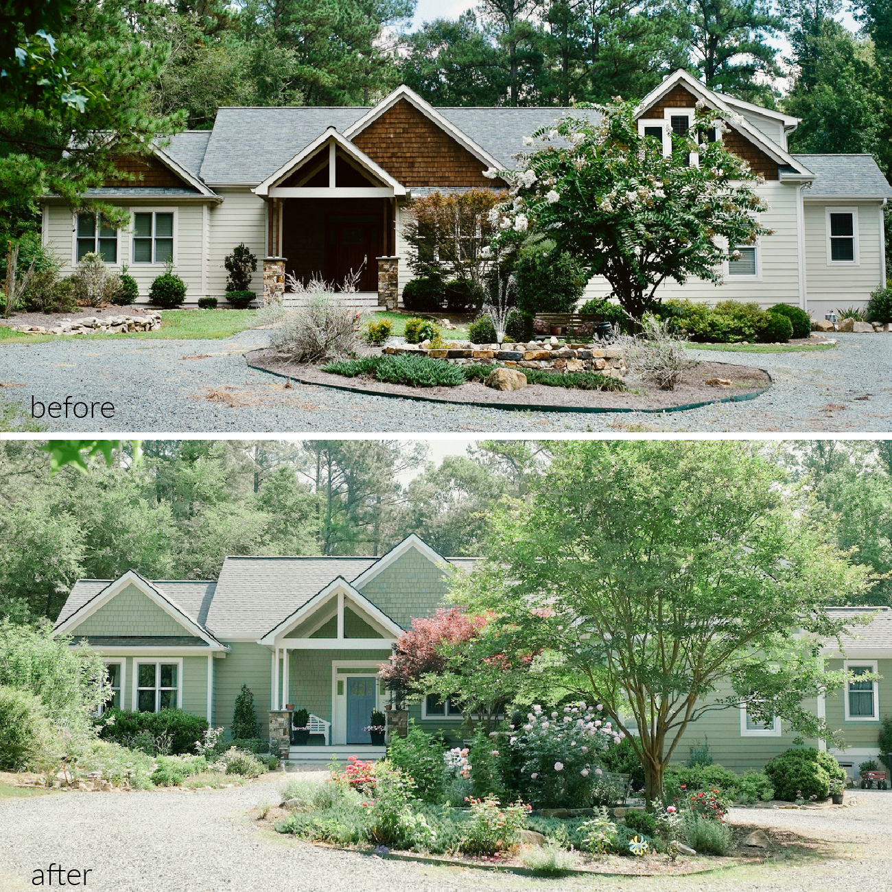 exterior home transformation-before & afterBenjamin Moore kennebunkport green hc 123 square
