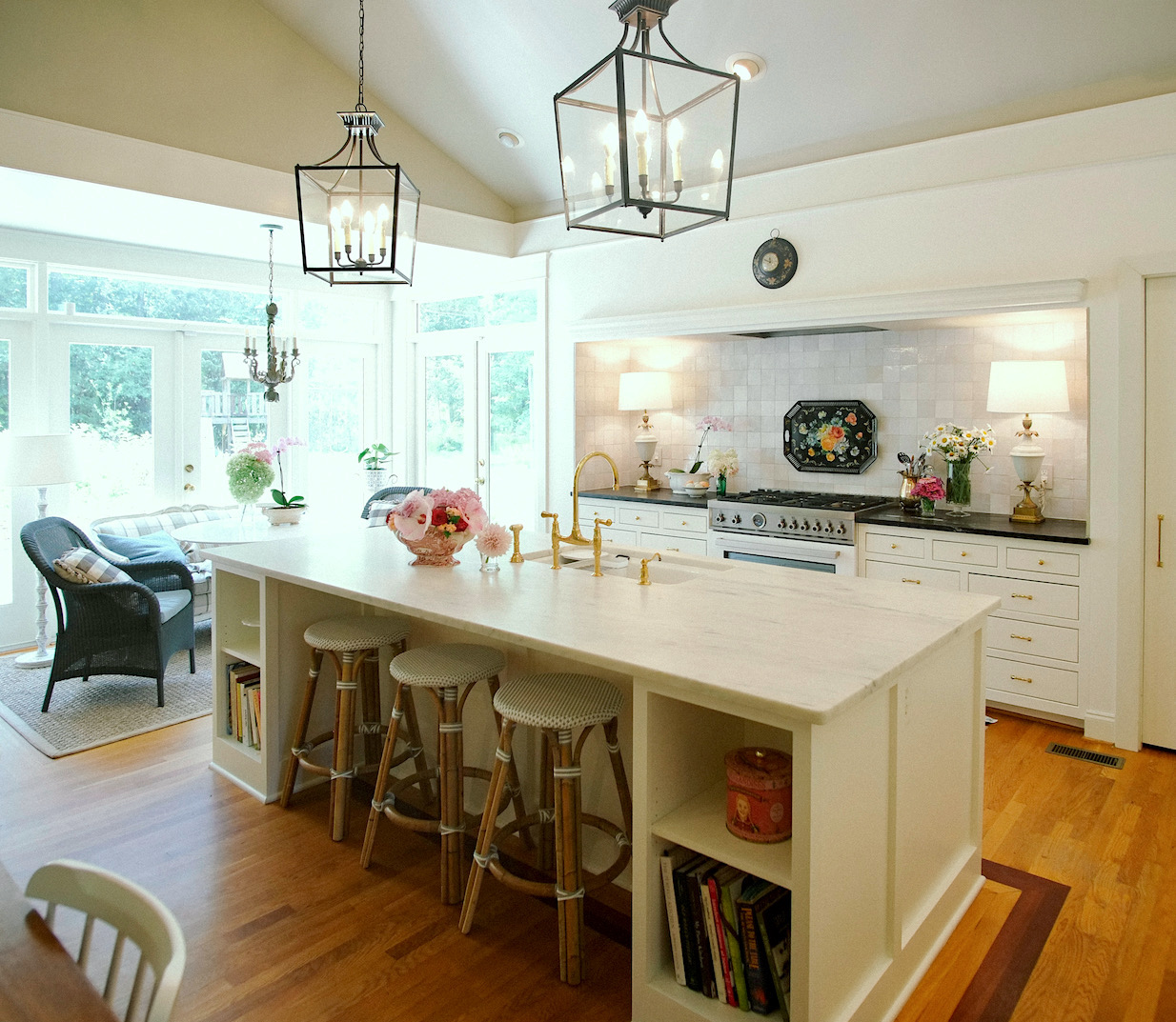 kitchen remodel - island - marble top Serena & Lily stools