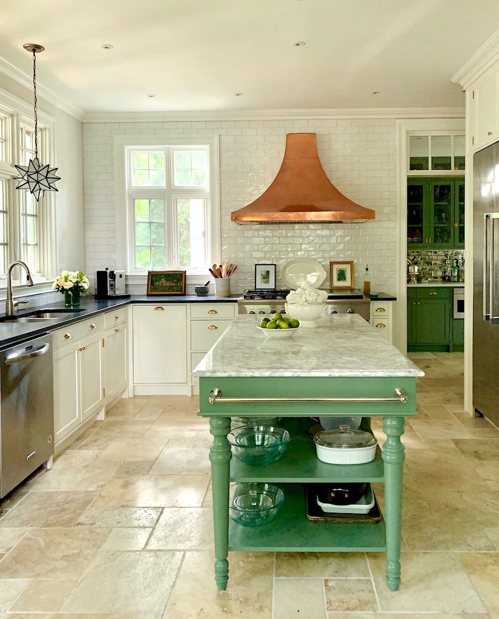 Bronxville, NY Unkitchen renovation- Farrow & Ball Calke Green cabinetry