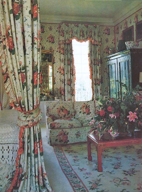 pink - green chintz - traditional 20th century bedroom