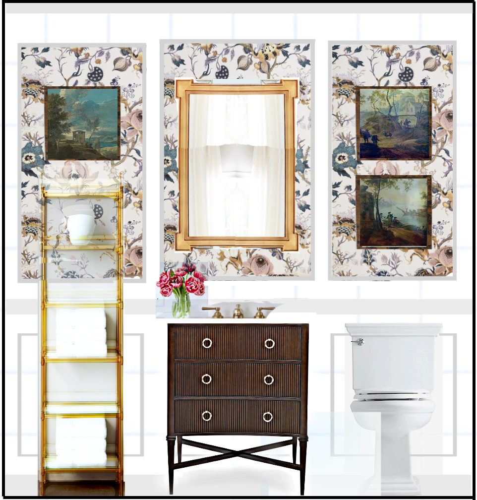 House of Hackney wallpaper - Artemis-white floral lavender teal vanity - guest bathroom