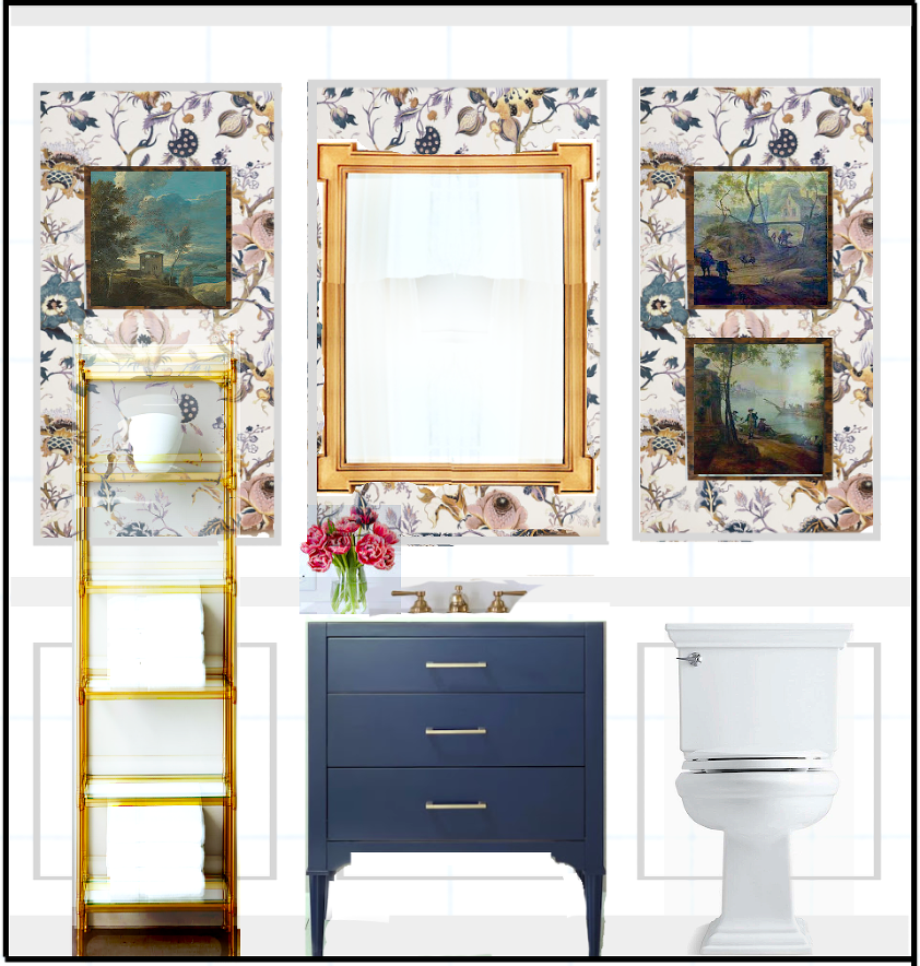 House of Hackney wallpaper - Artemis-lavender navy vanity - guest bathroom