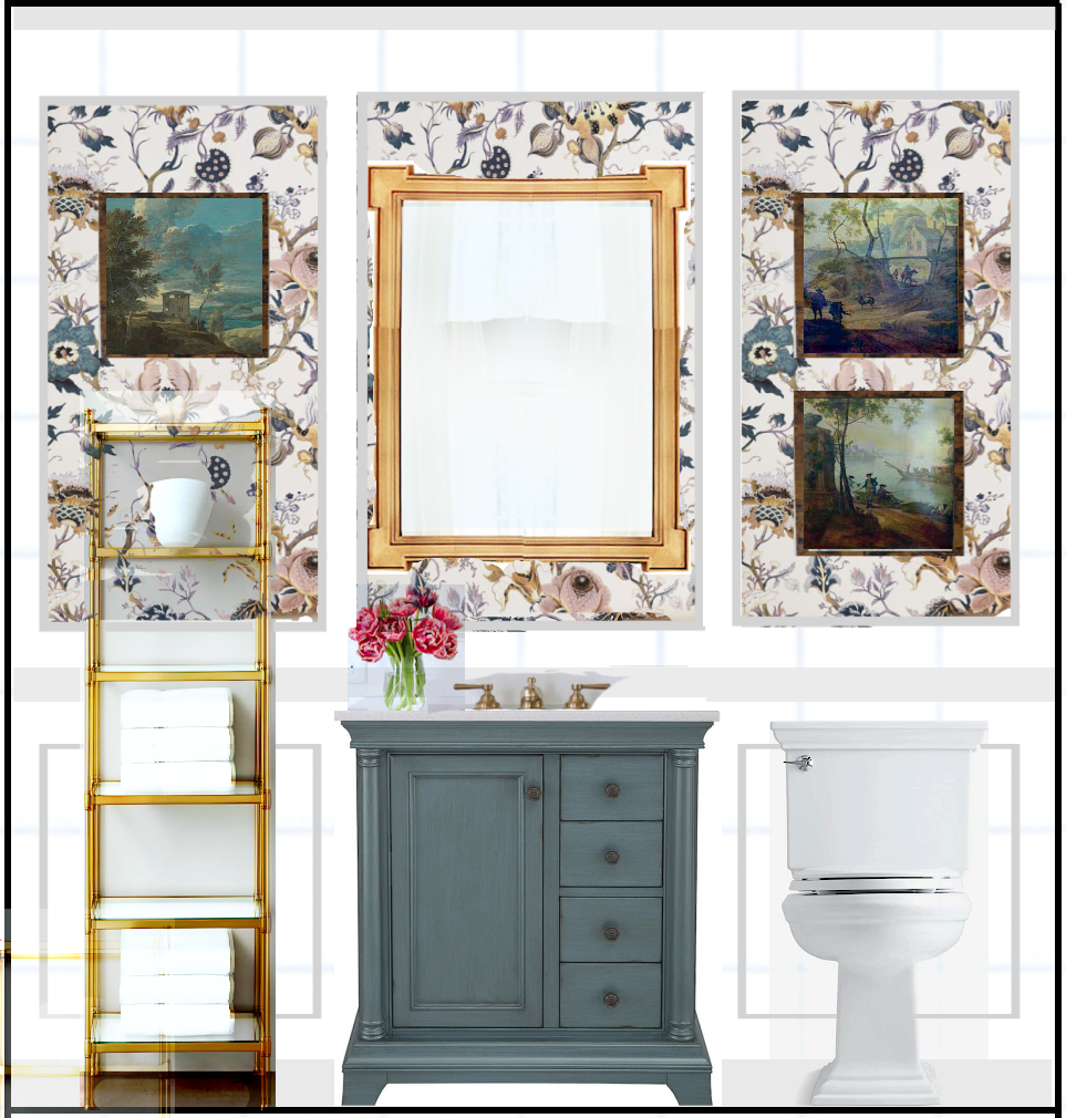 House of Hackney wallpaper - Artemis-white floral lavender teal vanity - guest bathroom