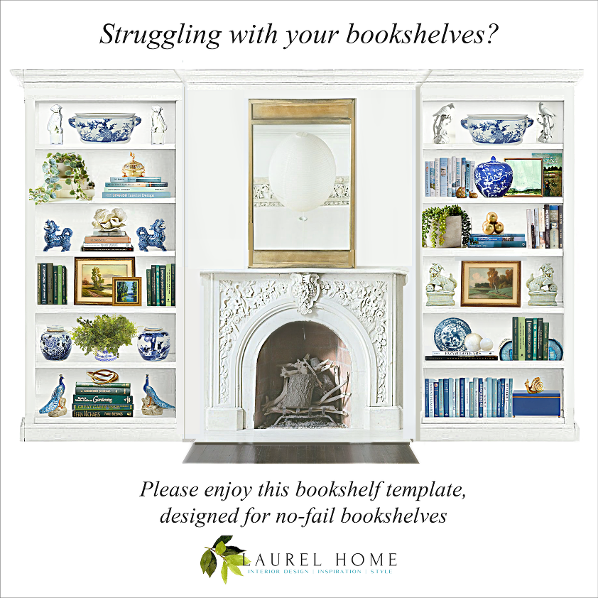 bookshelf styling template with bookcases flanking fireplace