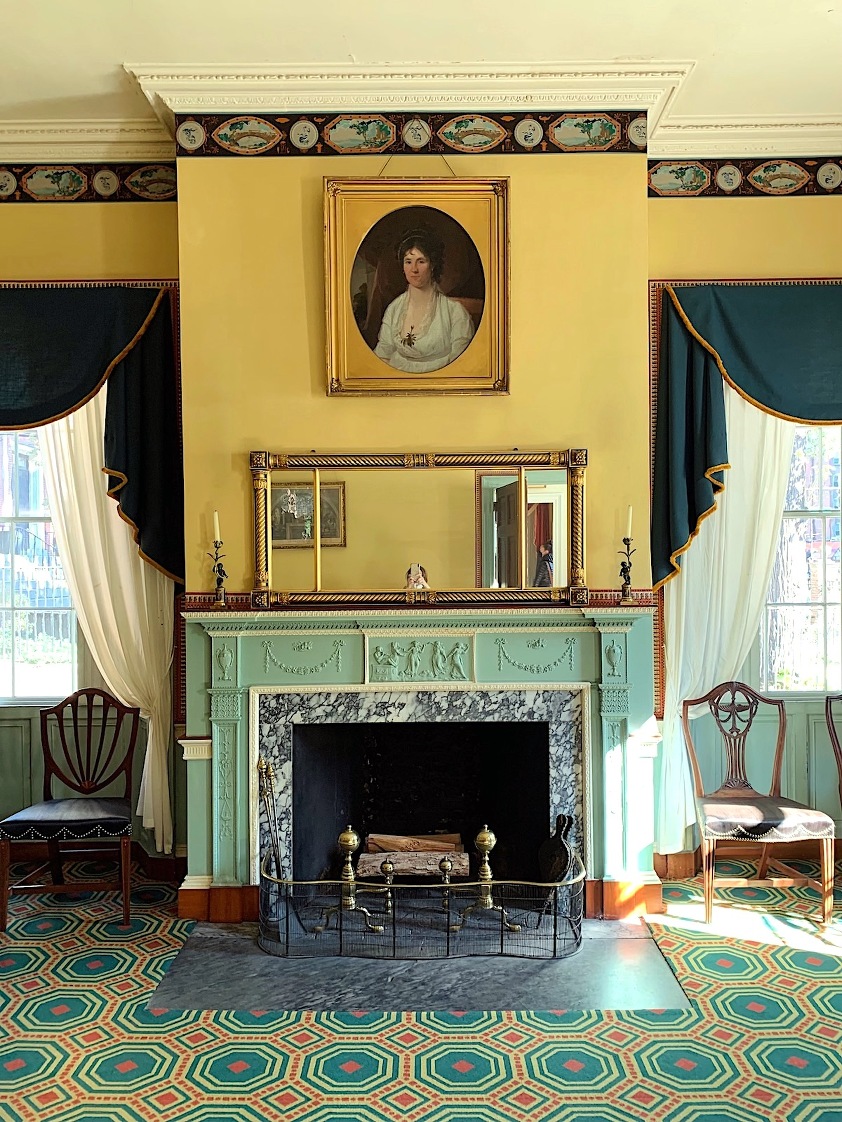 Morning room - Sally Otis - fireplace mantel Federal colors Boston circa 1796