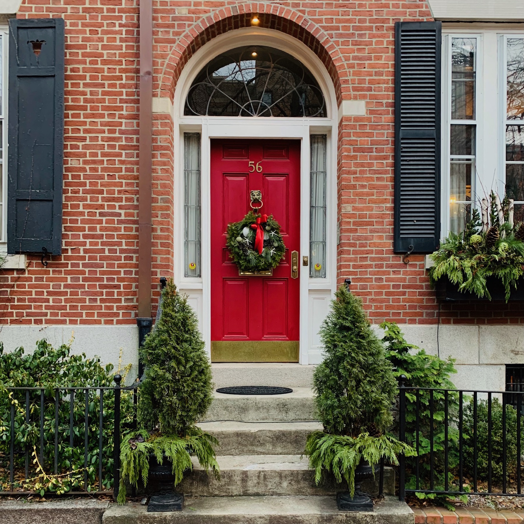 56 Brimmer St. Boston classic Beacon Hill Red Door - Christmas