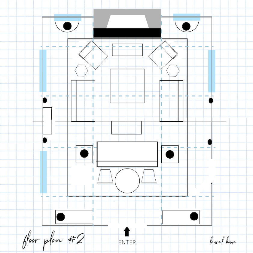 Large living room space planning furniture layout #2
