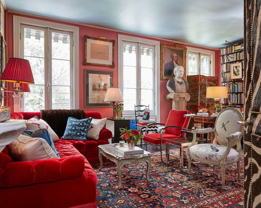 Miles Redd via Ballard Designs Gorgeous red living room - red paint colors