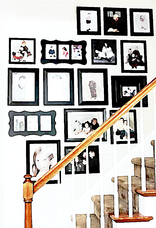 staircase gallery art wall - heavy black frames