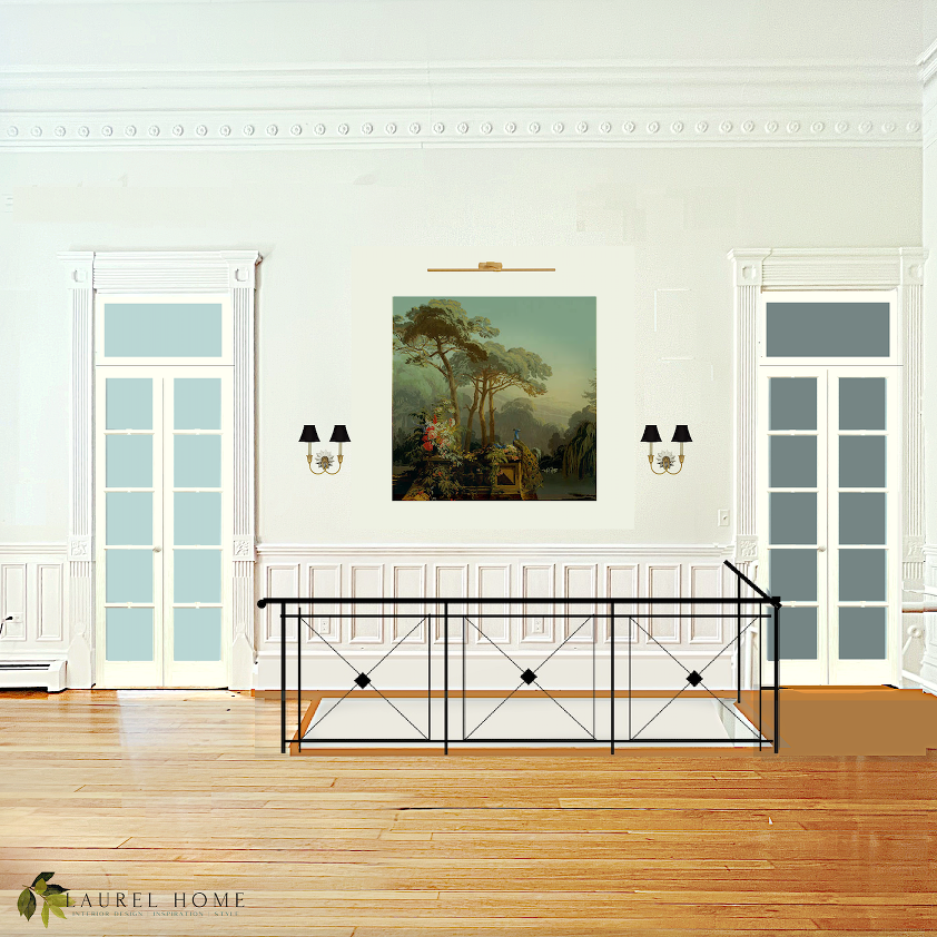 living room simple x railing railing - undivided transom design - no muntins