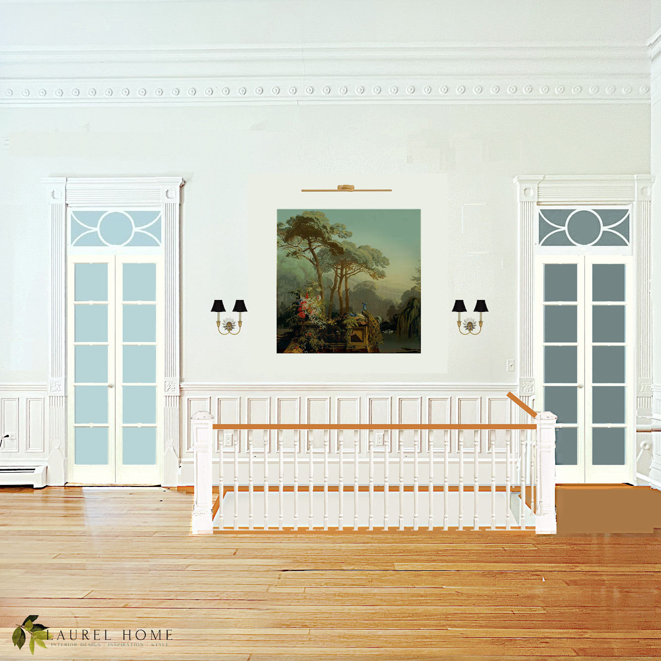 living room white wooden railing railing transom design