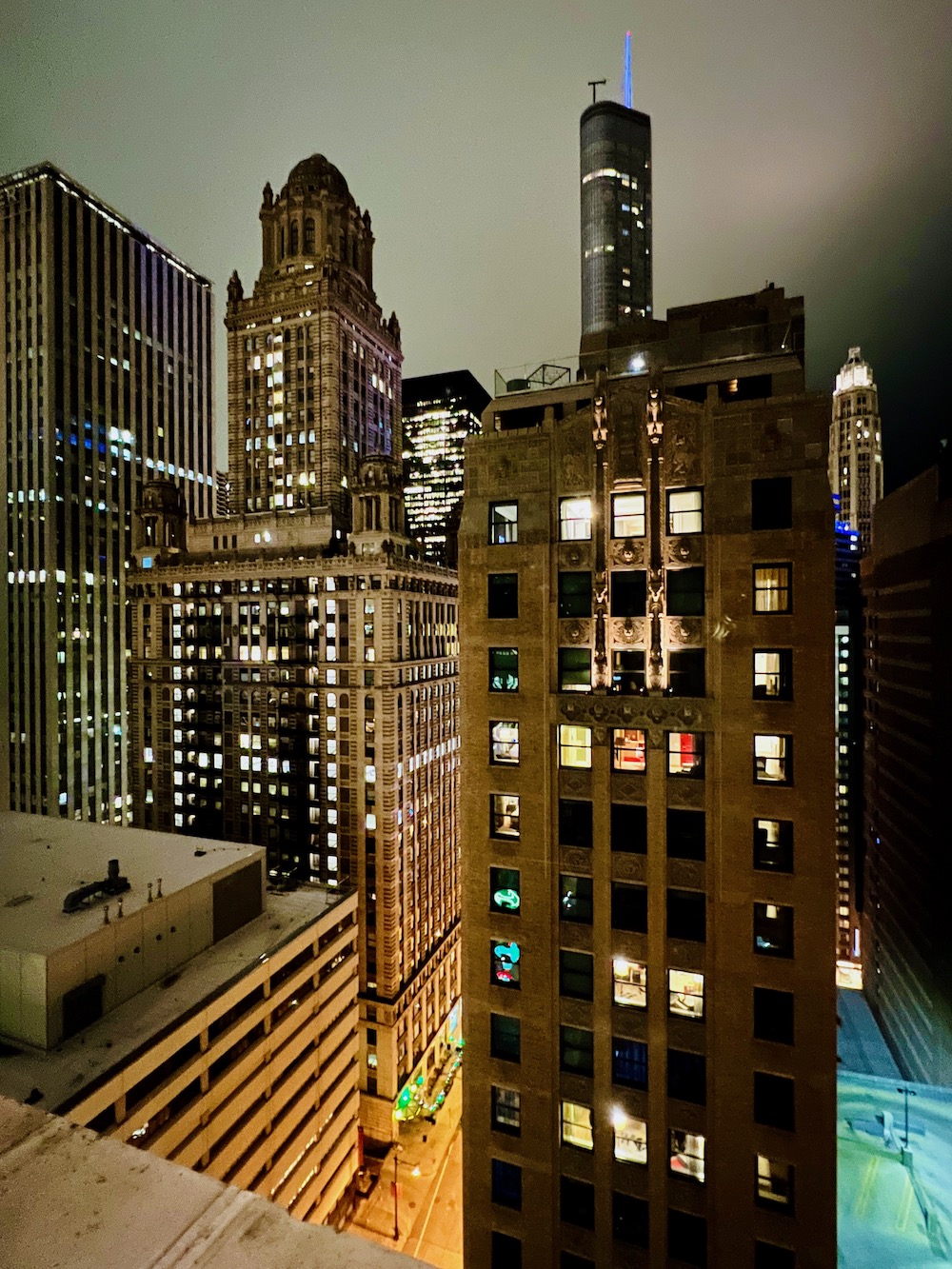 night view over E. Lake Street, Chicago