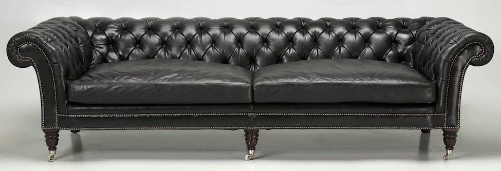 Ralph Lauren Home black leather Chesterfield tufted sofa sold on 1st dibs