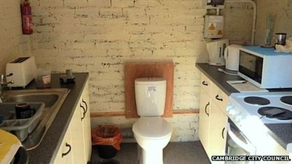 Cambridge UK toilet in the kitchen -open concept bathroom
