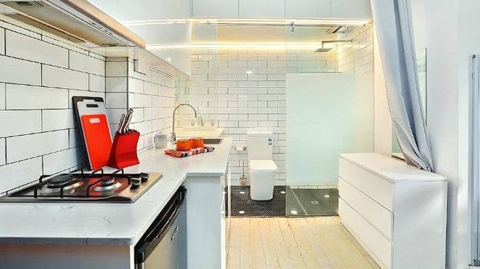 modern open concept bathroom in the kitchen - Sydney