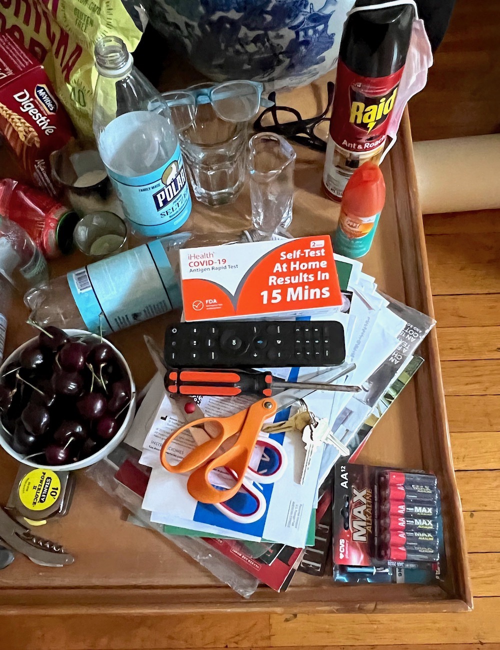 coffee table styling (parody) covid 19 test - bug spray - summer 2022