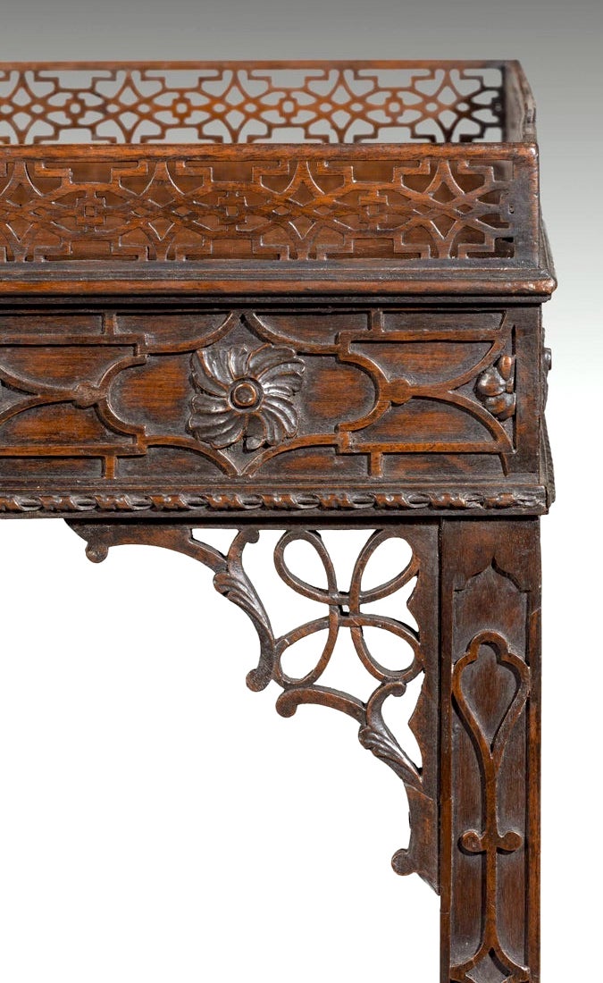 detail -Thomas Chippendale 18th c. Chinese Chippendale fretwork server