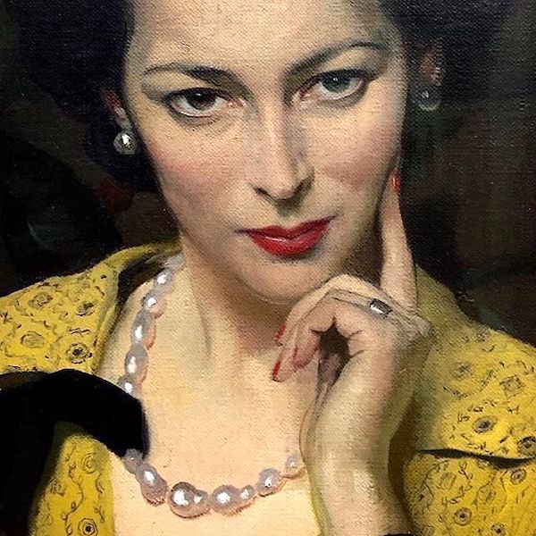 Herbert James Gunn (1893-1964, British), 1944, detail- Pauline in the Yellow Dress, Oil on canvas, Harris Museum & Art Gallery
