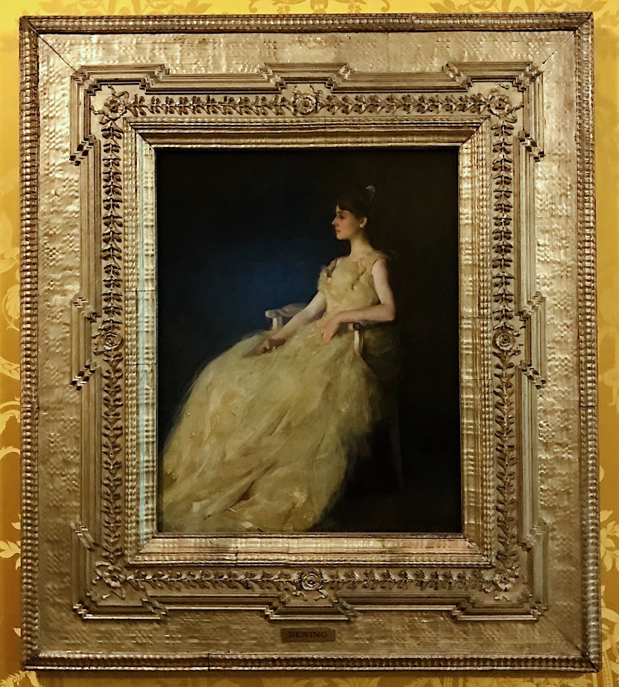 photo -LBI - THOMAS WILMER DEWING (BOSTON, 1851 - 1938, NEW YORK) LADY IN YELLOW, 1888 Oil on panel-Lady in Yellow Gardner Museum