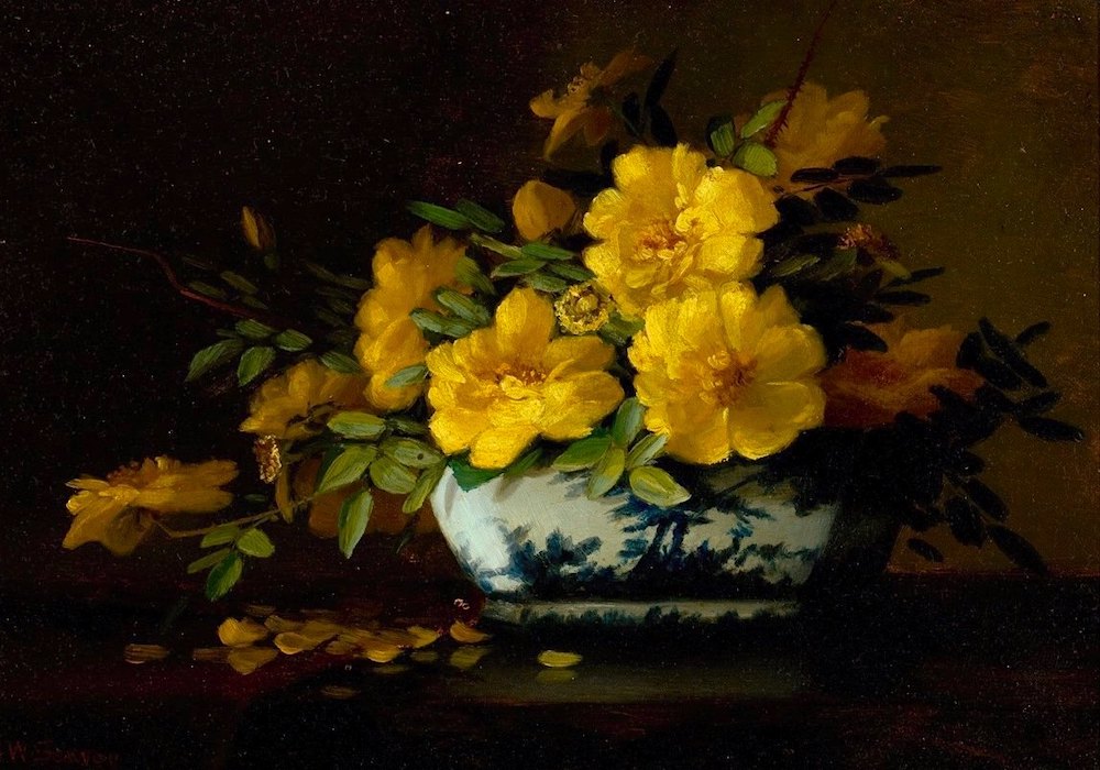still-life-of-yellow-roses-in-an-oriental-vase - Artist -George W. Seavey (American, 1841-1916)