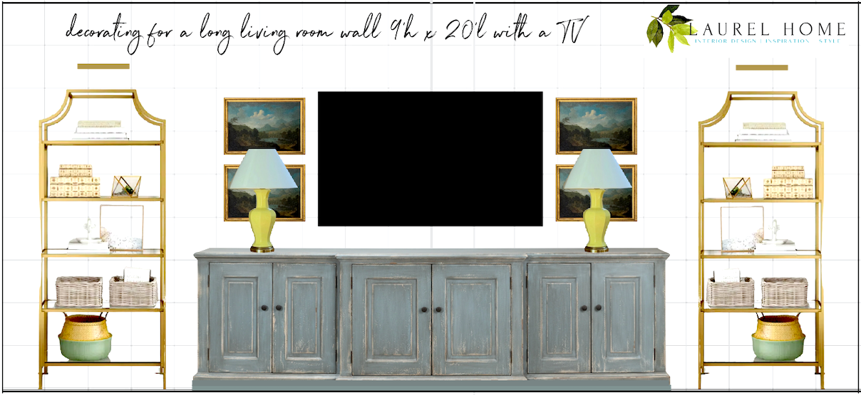 Large Living Room Wall - 9 x 20 TV wall - etageres