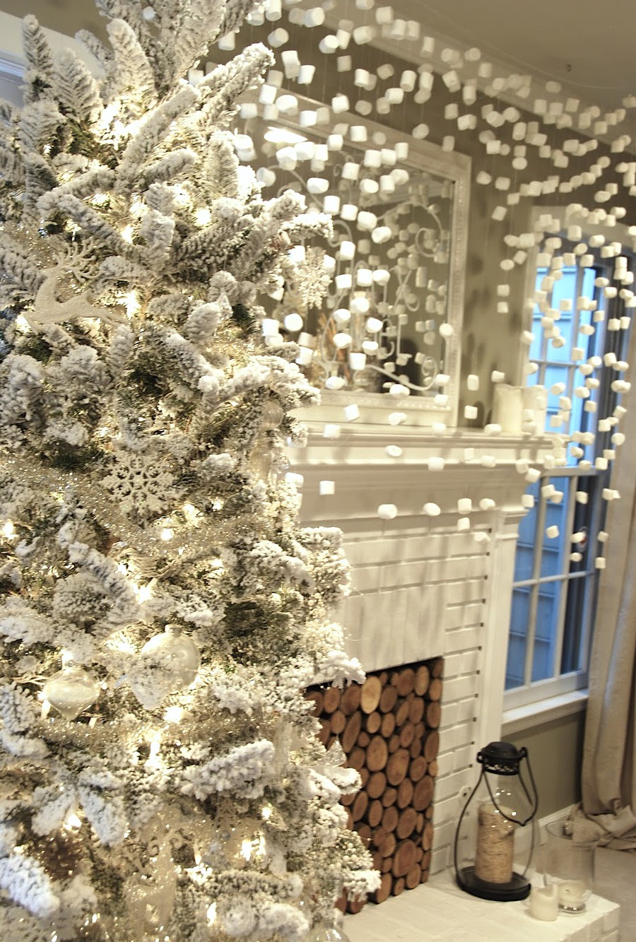 Blue Eyed Yonder White on white Christmas decor with 300 Marshmallows!
