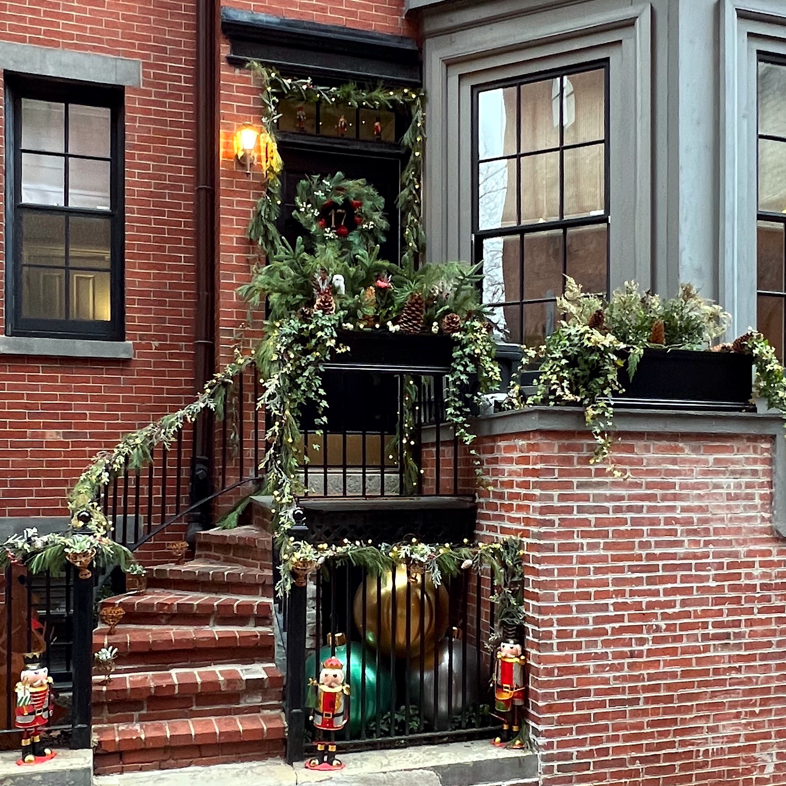 Holiday house tour Beacon Hill December 2022 Front door gorgeous Christmas decorations
