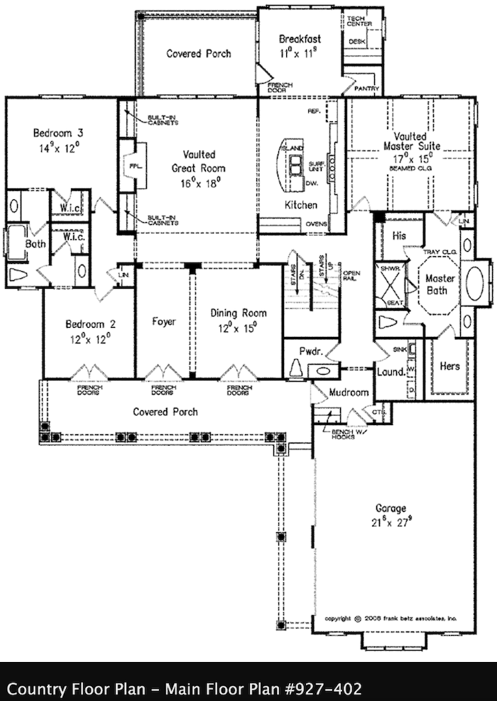 via houseplans.com - Country Floor Plan Main Floor expandable dining room - dining area