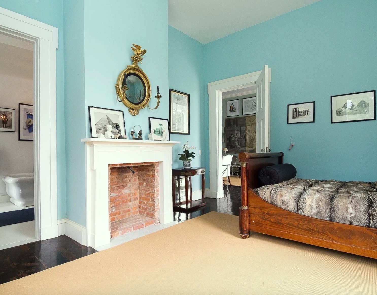 Greek Revival home Kinderhook, NY - Bedroom Benjamin Moore Tranquil Blue 2051-50 or Dolphin's Cove - neutral paint colors