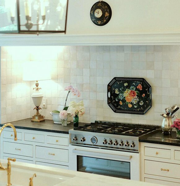 Kitchen makeover - Stiffel lamps- Nancy Keyes Design - Zellige Tile - Bertazzoni Range