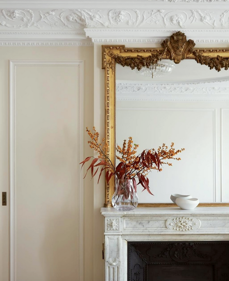 @idalindhag_photographer for @ABkasha on Instagram neoclassical fireplace mantel Louis XVI-style mantel and mirror