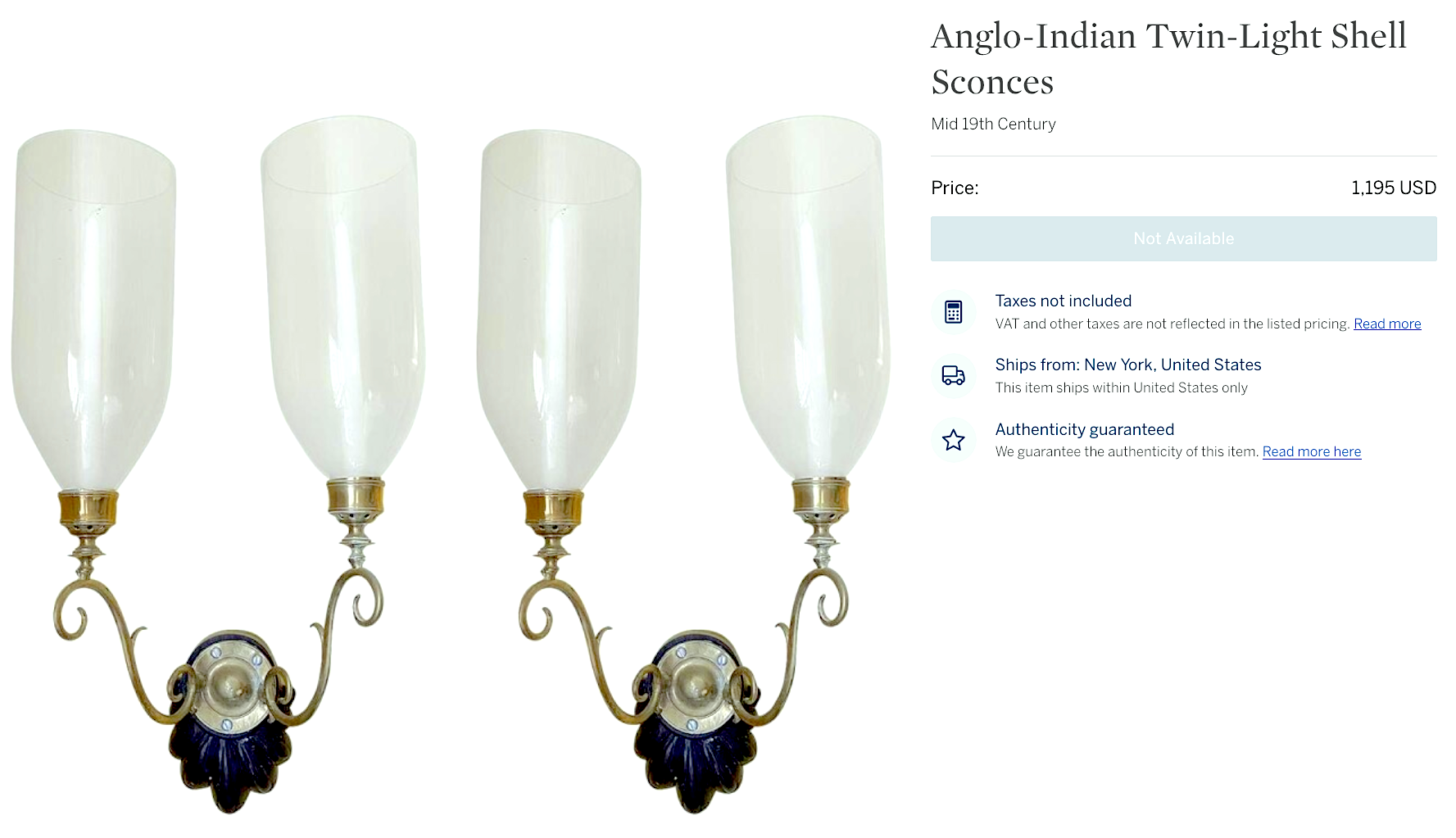auctioned at Sotheby's - Mario Buatta Anglo-Indian twin light shell sconces
