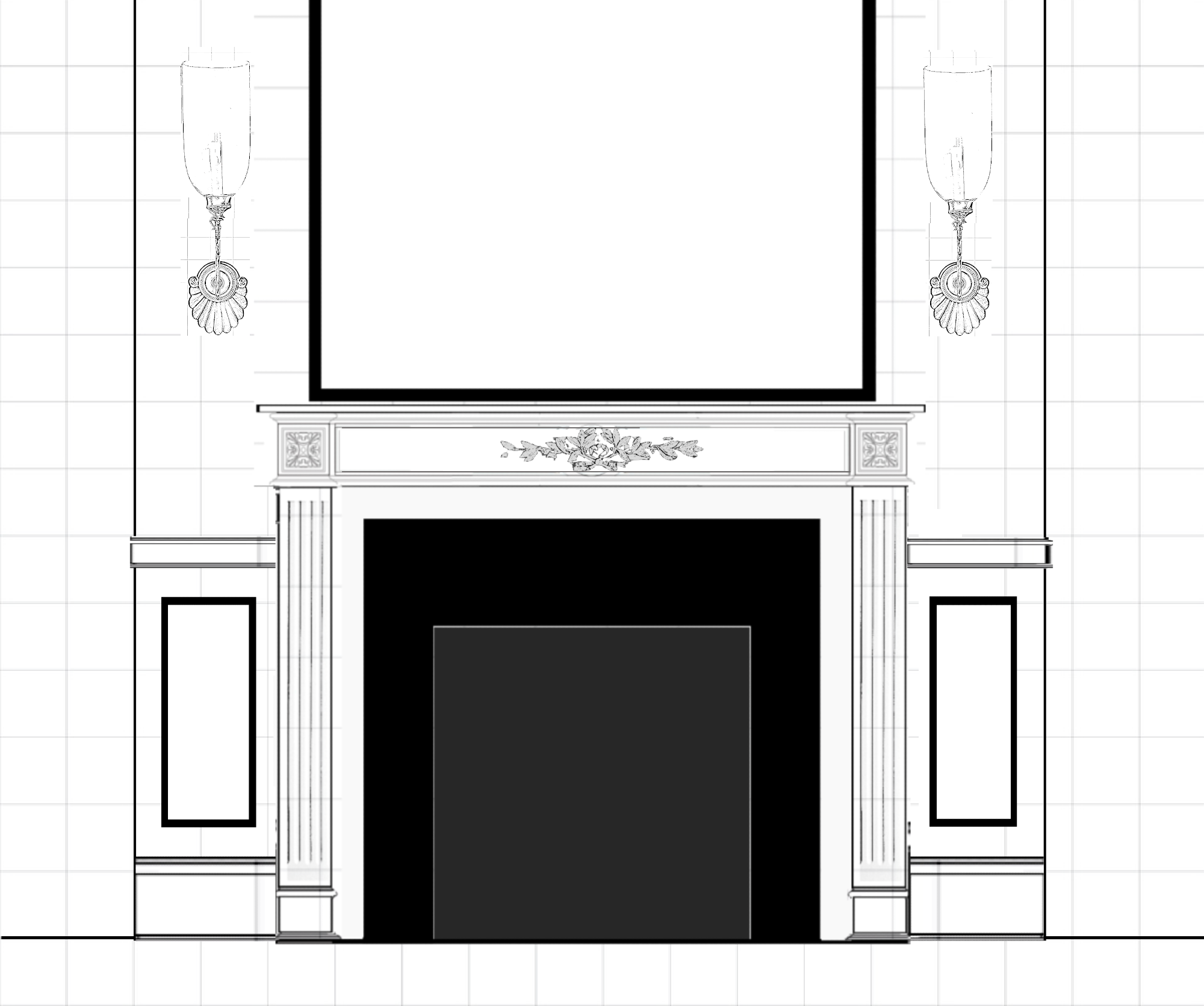 neo-classical fireplace 36" high wainscoting floral center