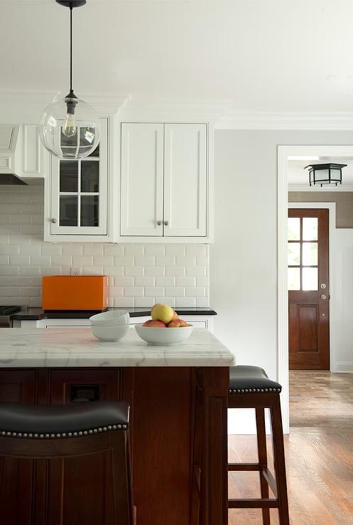 white-kitchen-cherry-stained-island-pure-white-subway-tile-backsplash Roughan interior design