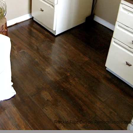 Faux wood floor by Freckle Face Girl for Remodelholic