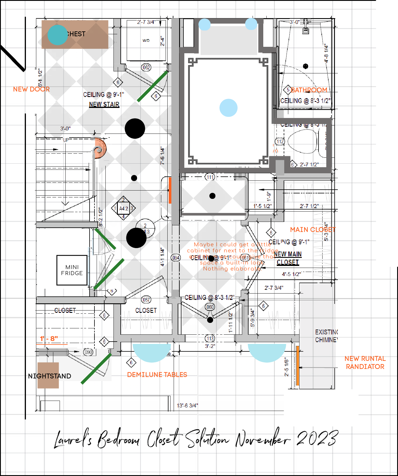 checkerboard floor garden level 17 sq with closet & doors November 2023