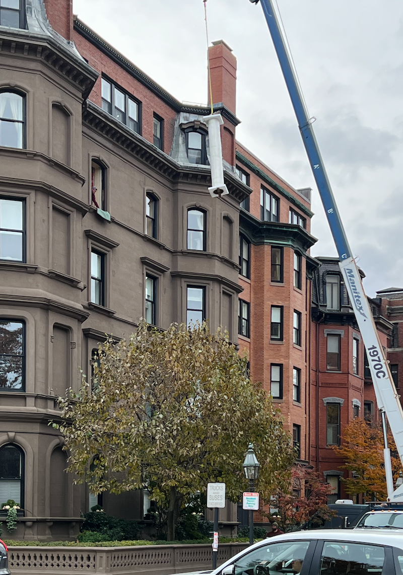crane removing pillar Marlborough Street - Boston - Thanksgiving 2023