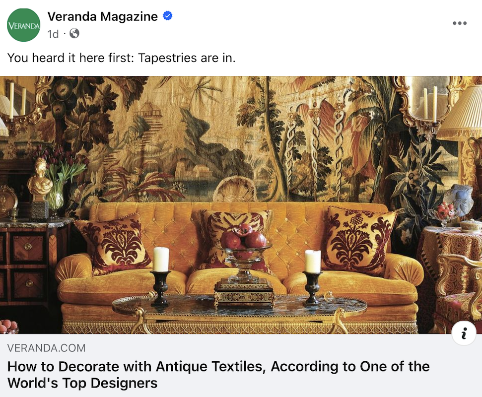 Veranda Mag - Tapestries are In! Yes, for the last 600 years give or take.