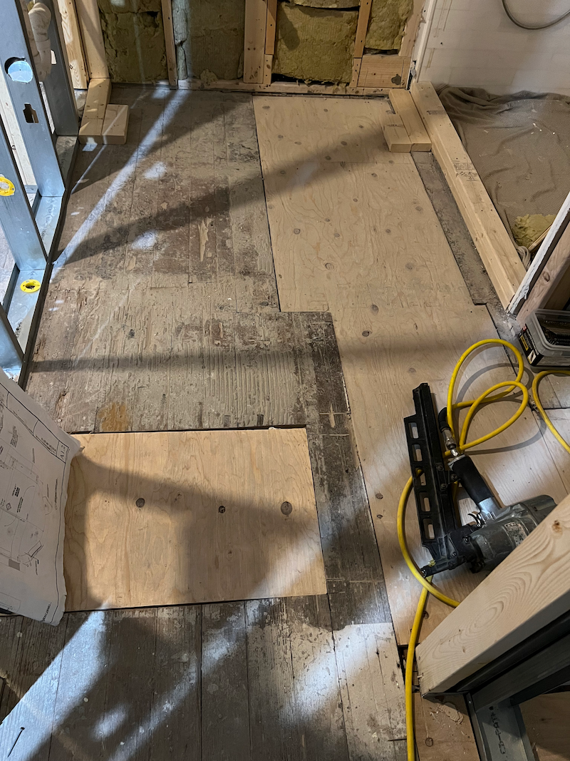 November 30 2023 bathroom sub (par) floor - horrible renovation woes