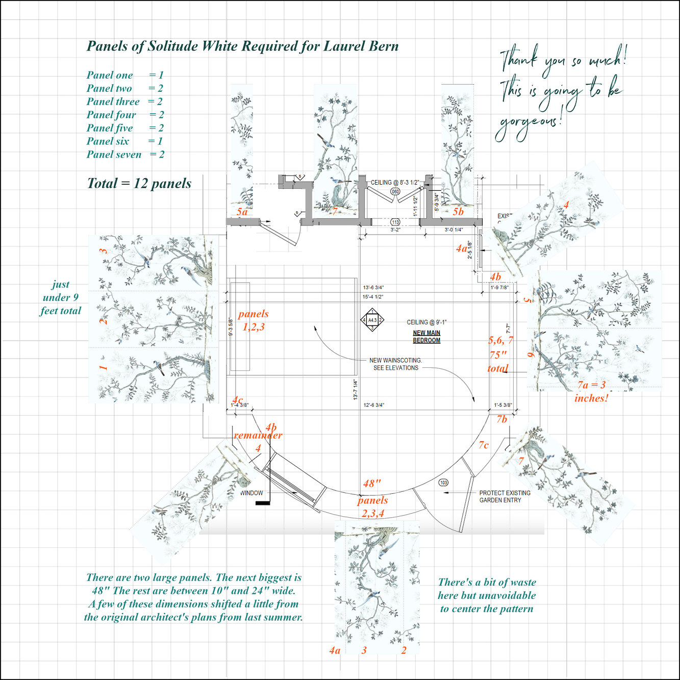 bedroom mural layout for The Mural Source Solitude White