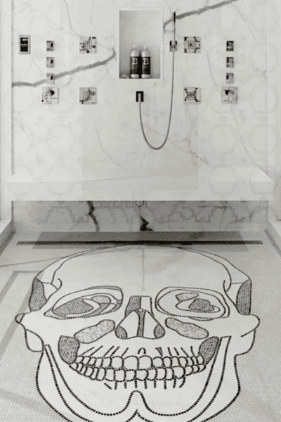 spa shower floor skull detail
