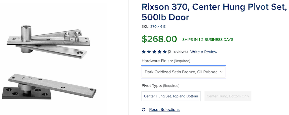 Rixon 370 Center Hung Pivot Set - Cook and Boardman
