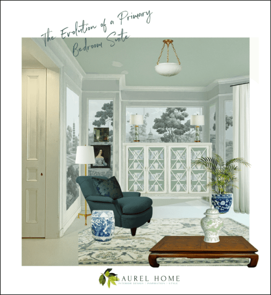 English Gardens Grisaille bedroom white floor furnished Primary Bedroom Suite
