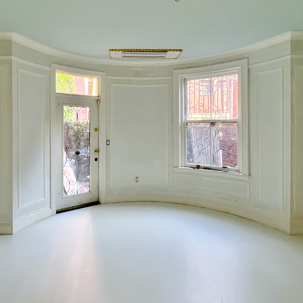 Primary Bedroom Suite - painted white floor - Benjamin Moore White Dove